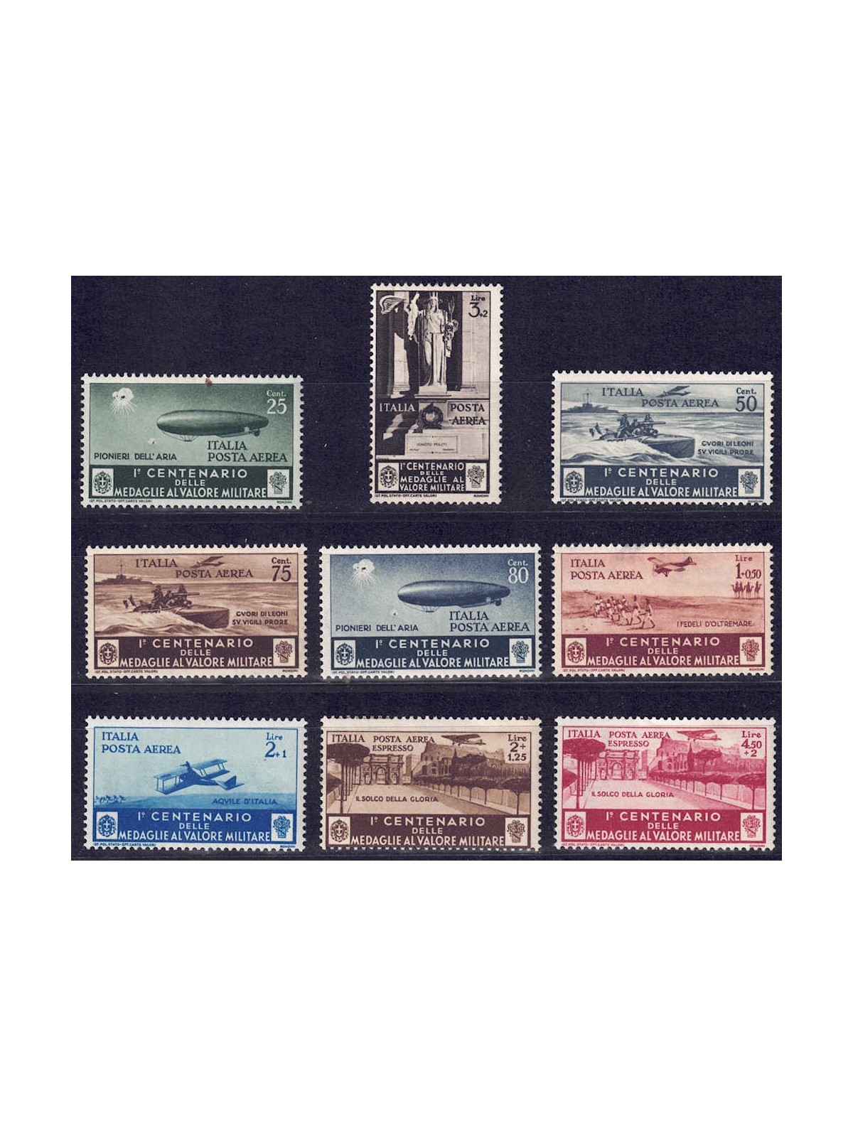 ITALIA REGNO 1934 Medaglie al valore (posta aerea) 9v MH*