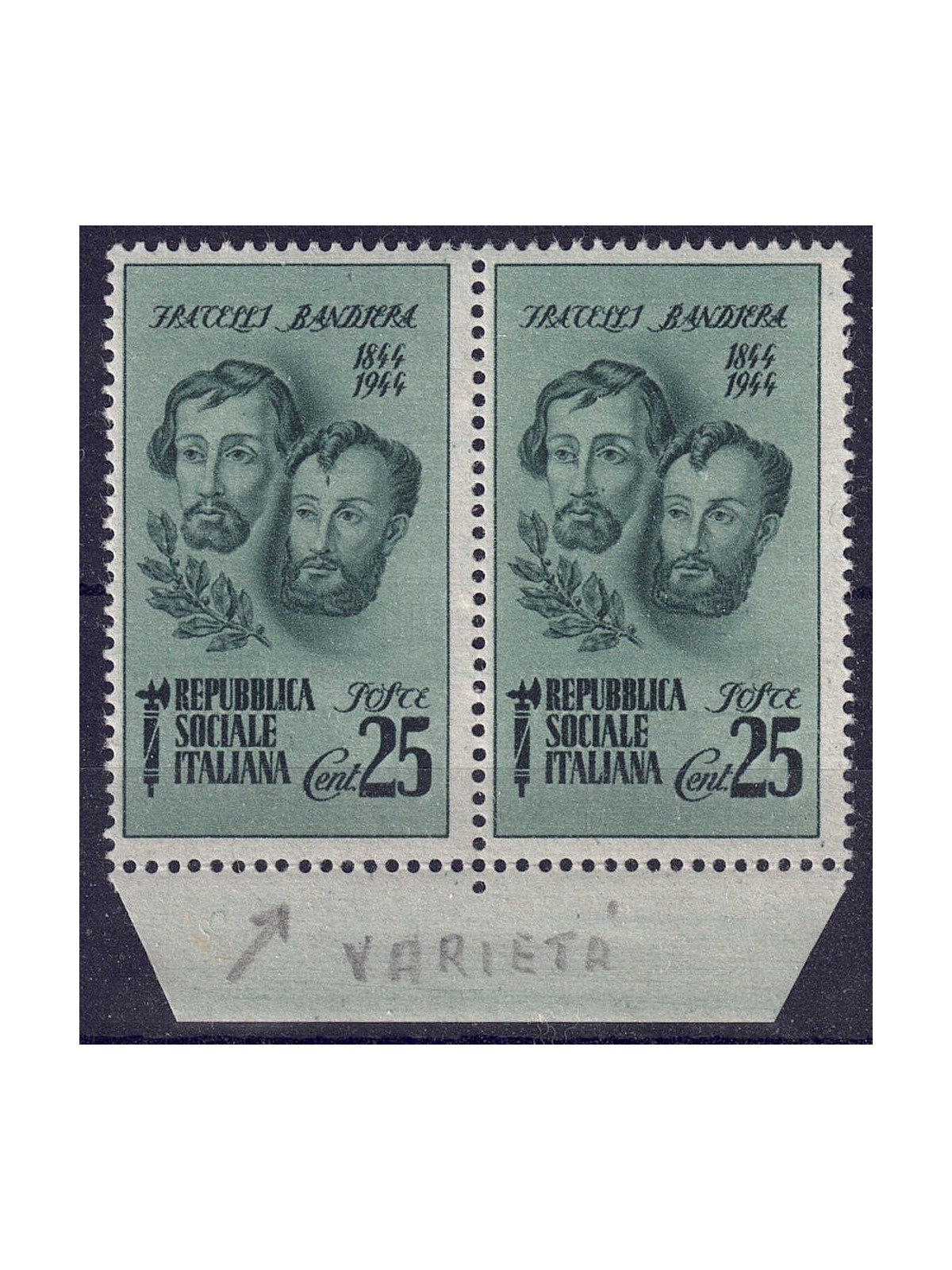 ITALIA RSI 1944 Fratelli Bandiera 25c verde (cicatrice) 2v MNH**