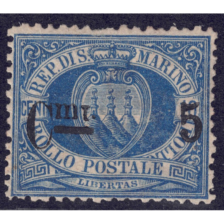 SAN MARINO 1892 5c on 10c blue MH*