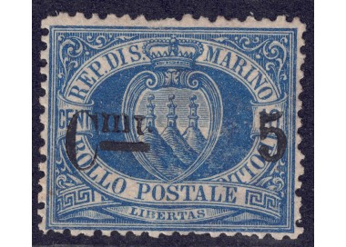 SAN MARINO 1892 5c on 10c blue MH*