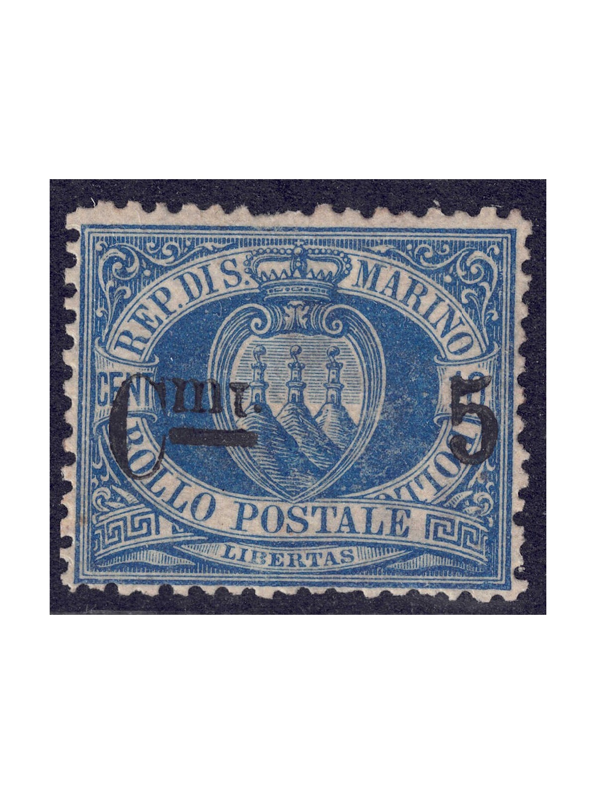 SAN MARINO 1892 5c on 10c blue MH*