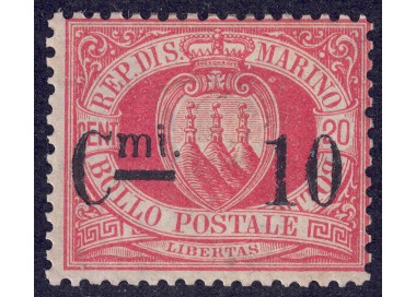 SAN MARINO 1892 10c su 20c rosso (10) MH*
