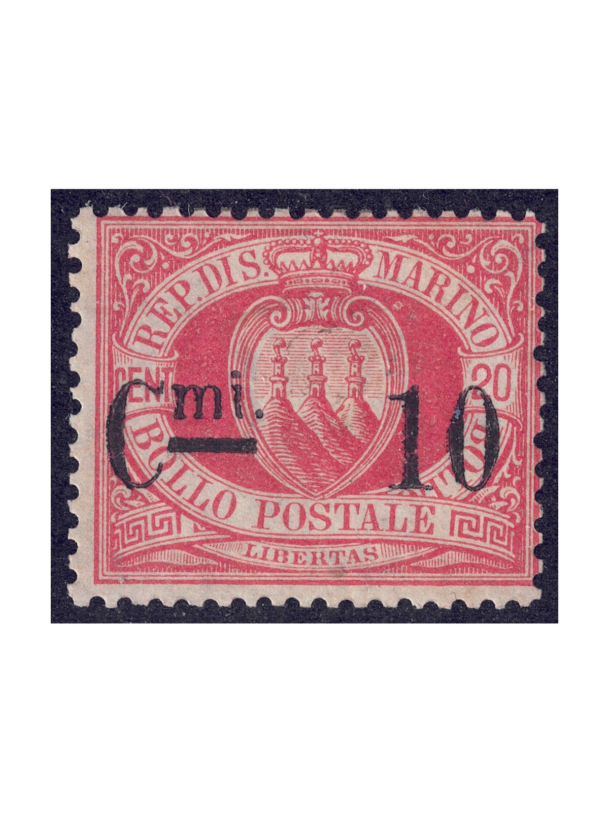 SAN MARINO 1892 10c su 20c rosso (10) MH*