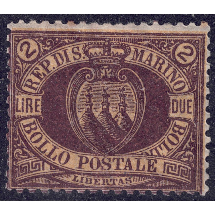 SAN MARINO 1892-94 2£ brown on carmine MH*