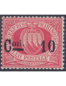 SAN MARINO 1892 10c su 20c rosso (10) MNH**