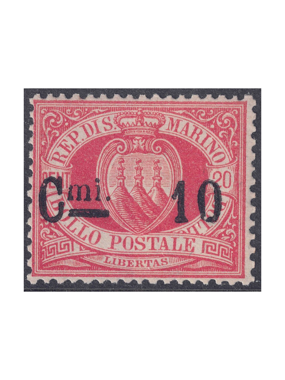 SAN MARINO 1892 10c su 20c rosso (10) MNH**