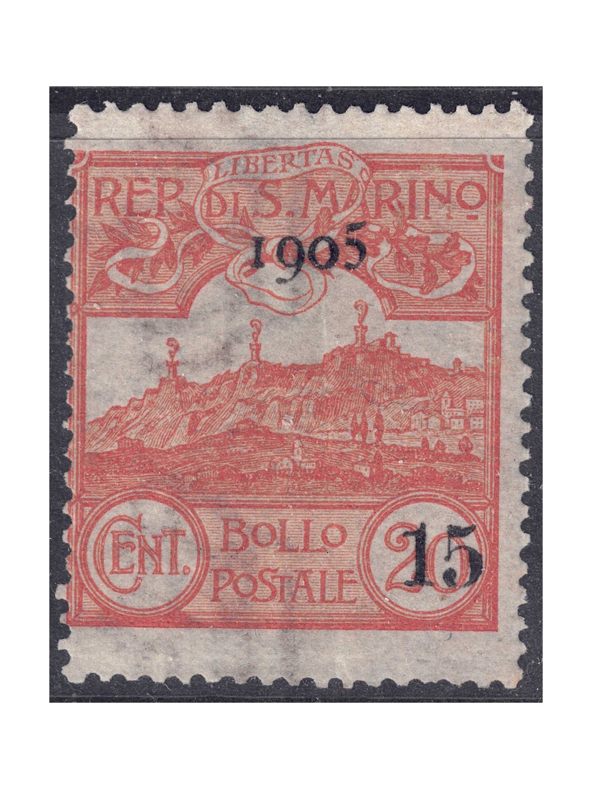 SAN MARINO 1905 View of San Marino overprinted MNH**