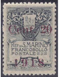SAN MARINO 1918 20c on 15c slate MNH**