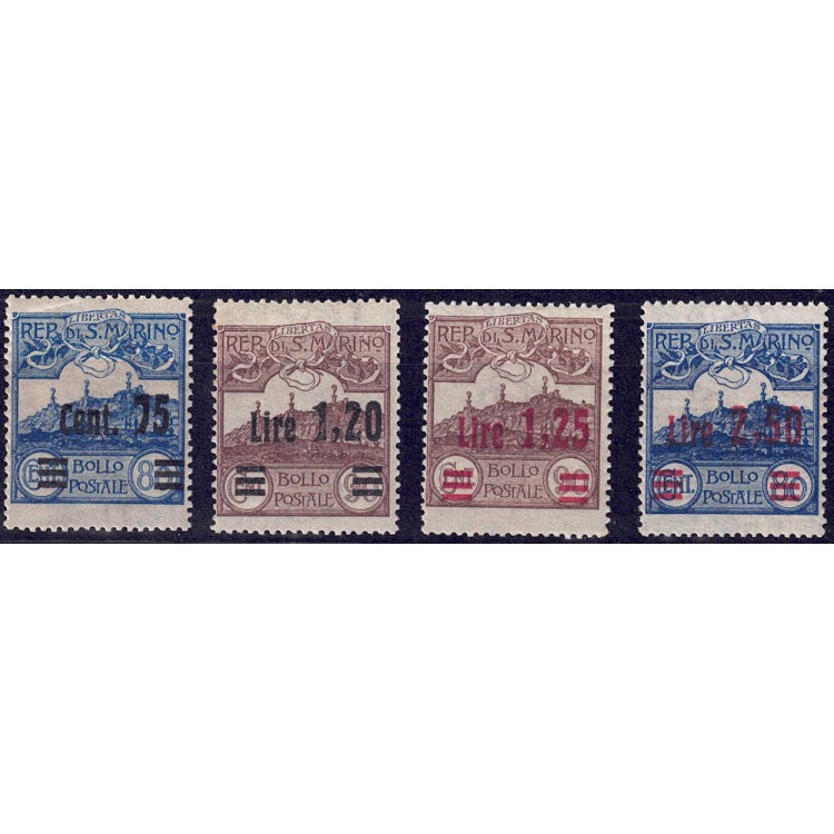 SAN MARINO 1926 Veduta di San Marino, soprastampati 4v MNH**