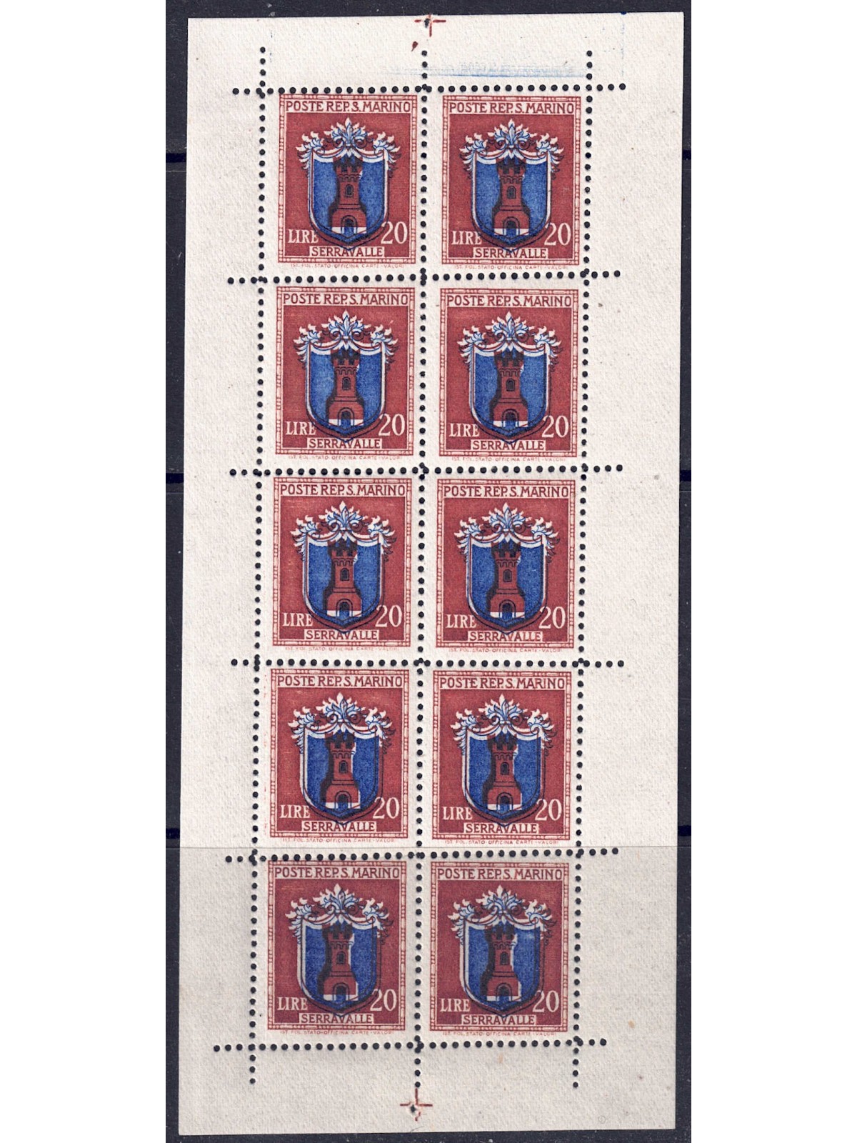 SAN MARINO 1945 Coats of Arms of the Castles (20£ Bruno) s/s MNH**