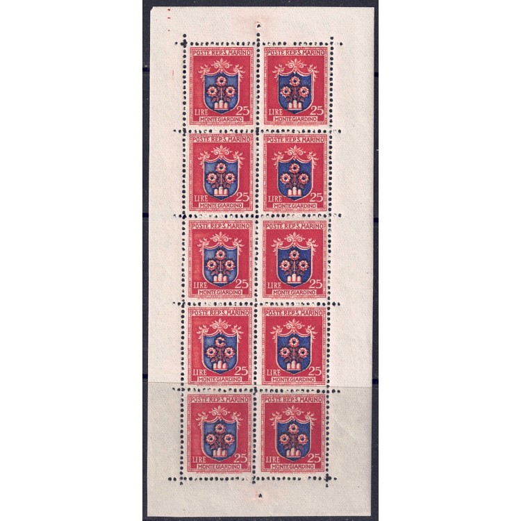 SAN MARINO 1945 Stemmi dei Castelli (25£ Bruno Arancio) BF MNH**