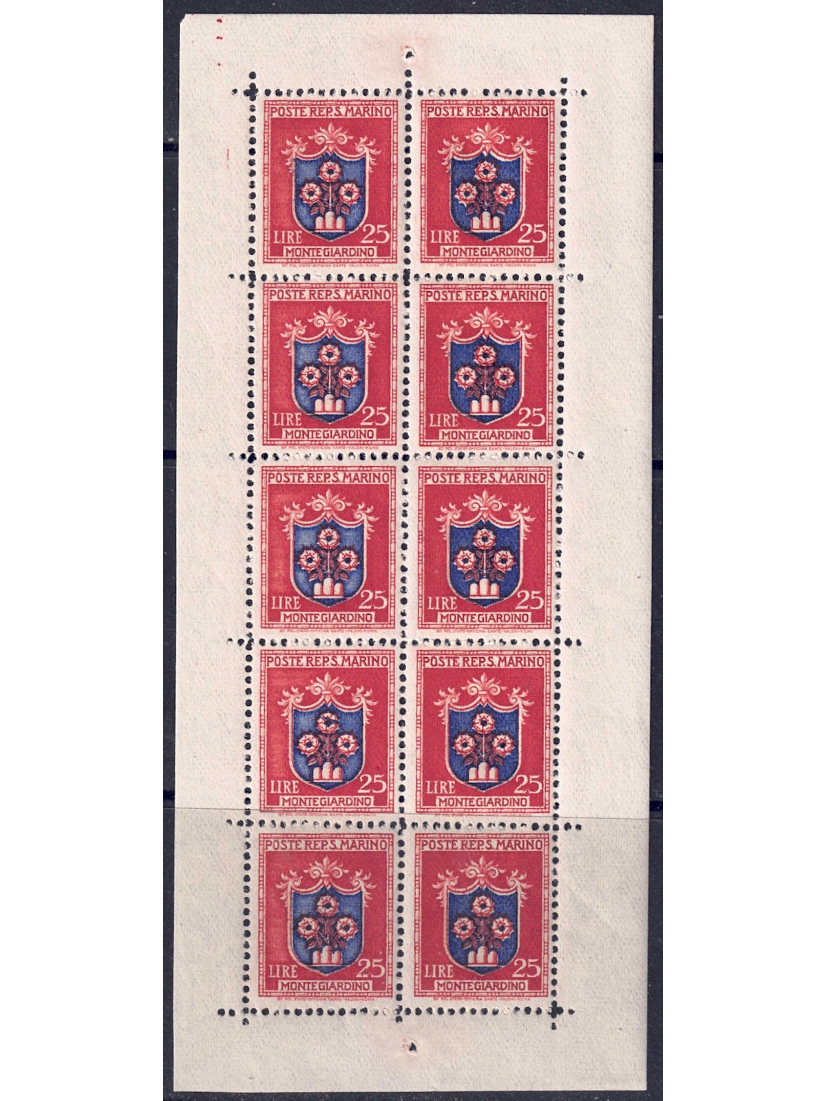 SAN MARINO 1945 Coats of Arms of the Castles (25£ Brown Orange) s/s MNH**