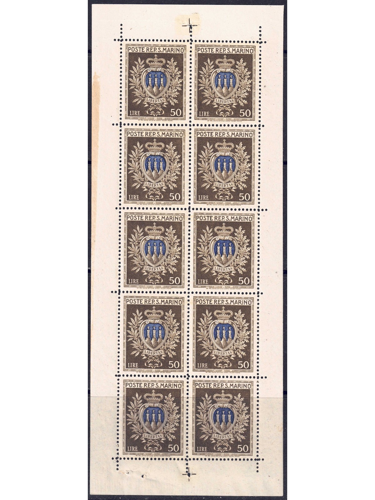 SAN MARINO 1945 Stemmi dei Castelli (50£ Oliva) BF MNH**