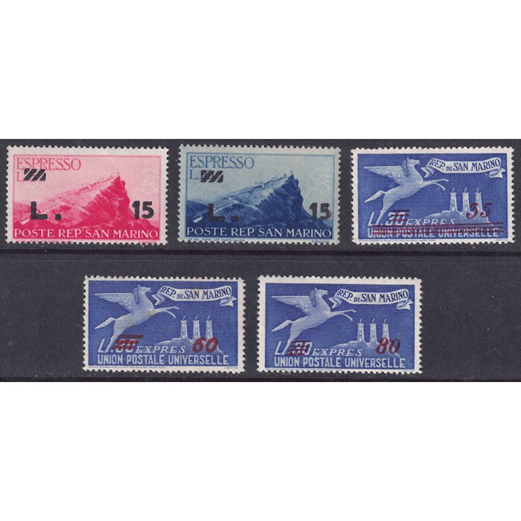 SAN MARINO 1947-48 Espressi soprastampati 5v MH*