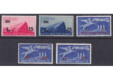 SAN MARINO 1947-48 Espressi soprastampati 5v MH*