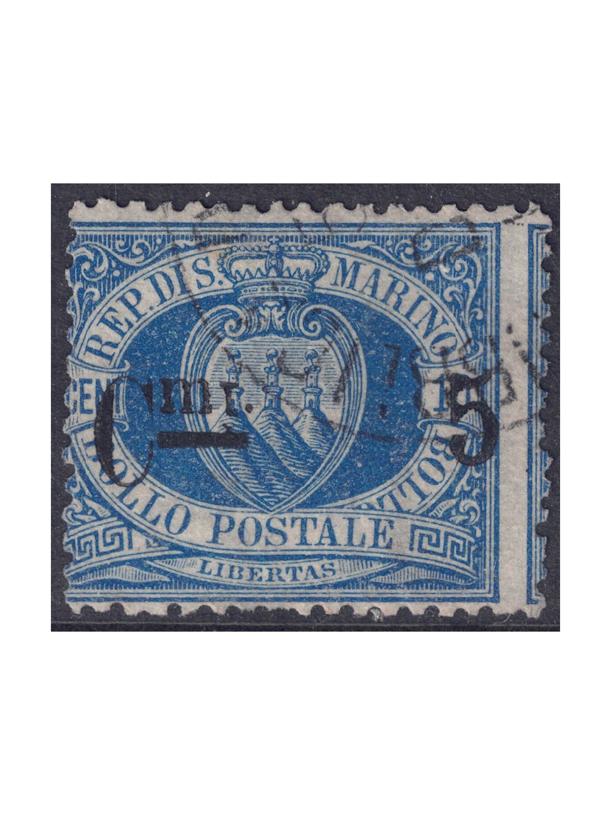 SAN MARINO 1892 5c on 10c blue us