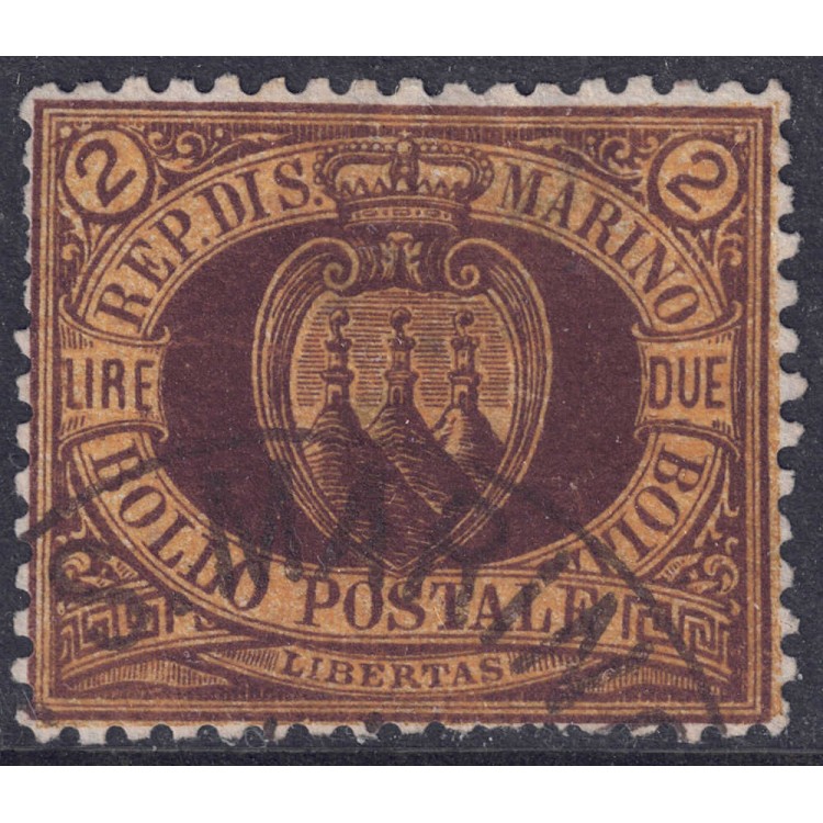 SAN MARINO 1892-94 2£ bruno su carminio us