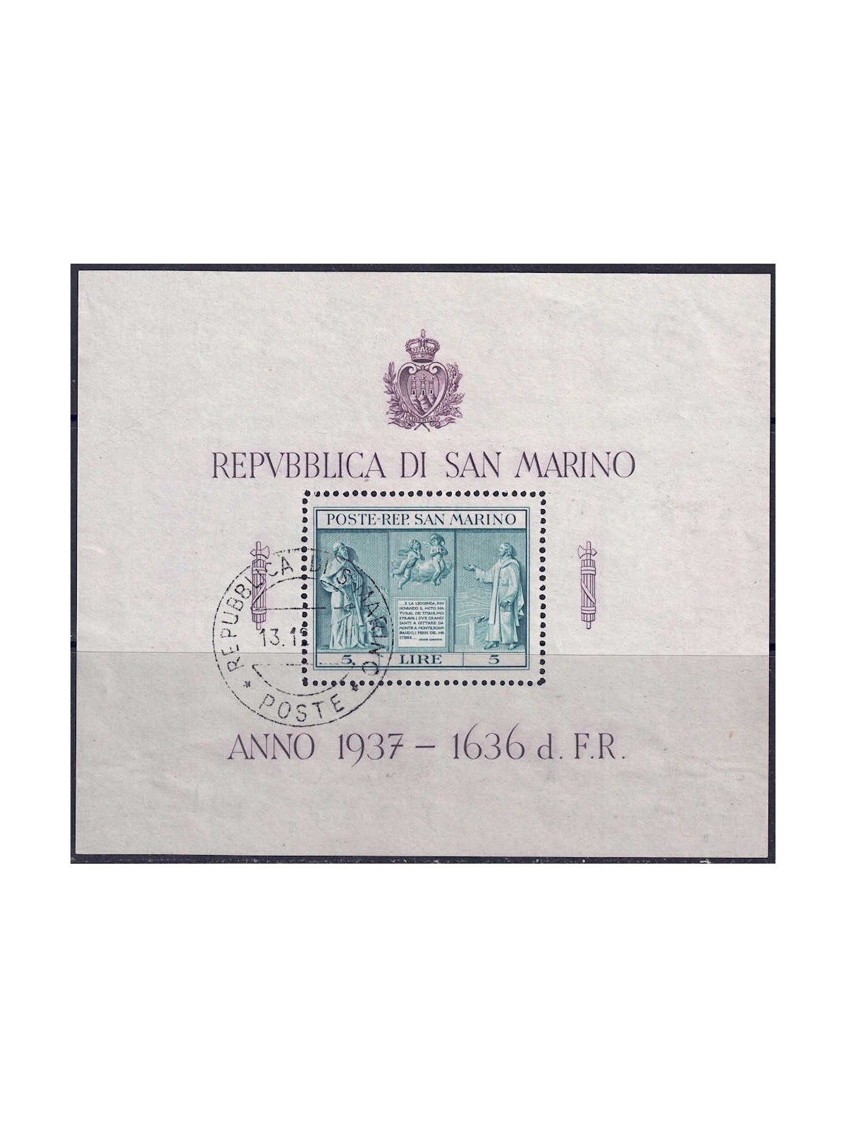SAN MARINO 1937 Indipendenza BF us