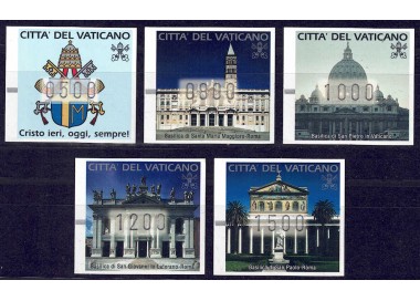 VATICANO 2000 Basiliche, francobolli automatici (misti) 5v MNH**