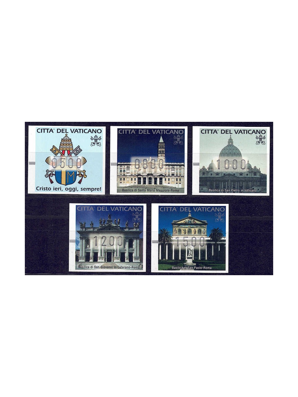 VATICAN 2000 Basilicas, automatic stamps (mixed) 5v MNH**