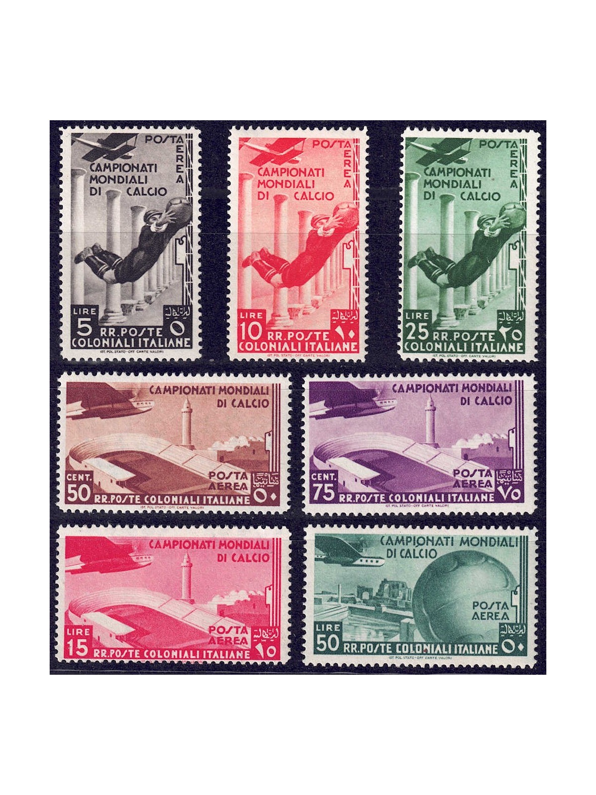 COLONIE EMISSIONI GENERALI 1934 Campionati di calcio (posta aerea) 7v MH*