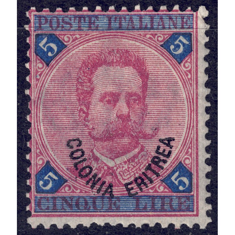 ERITREA 1893 5£ carminio e azzurro MH*