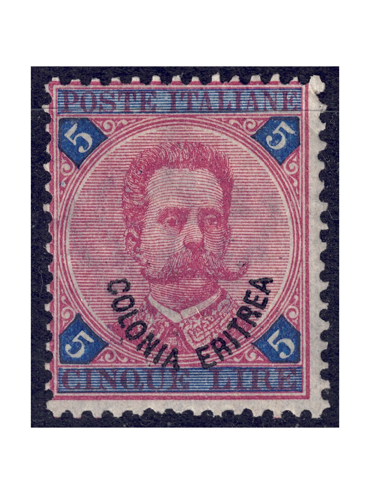 ERITREA 1893 5£ carminio e azzurro MH*