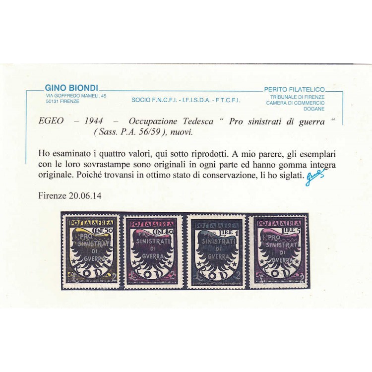 EGEO 1944 Pro sinistrati di guerra (posta aerea) 4v MNH** ©
