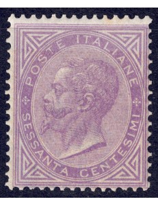 ITALIA REGNO 1865 De La Rue 60c lilla (Torino) MNH**