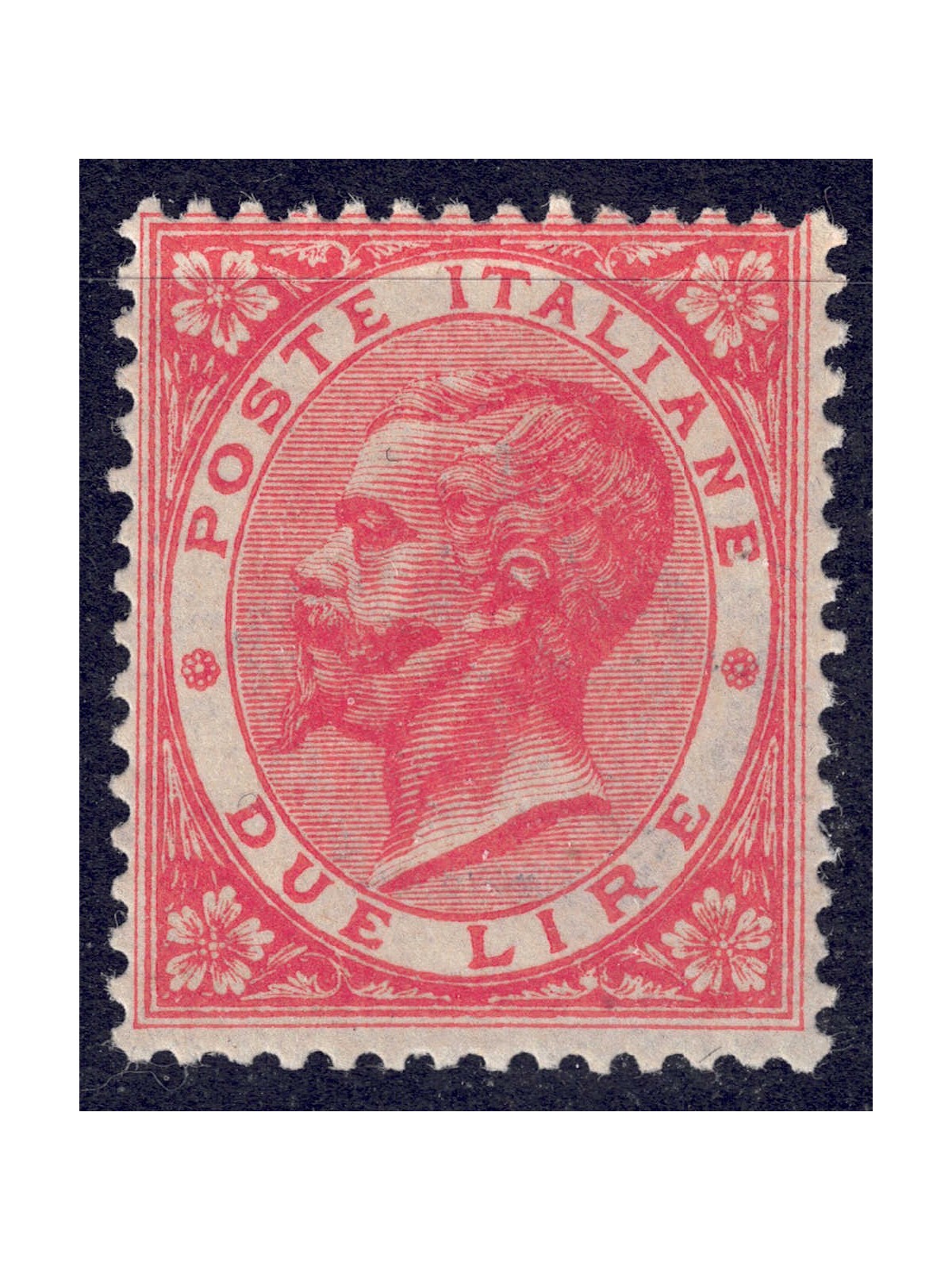 ITALIA REGNO 1865 De La Rue 2£ vermiglio (Torino) MNH**
