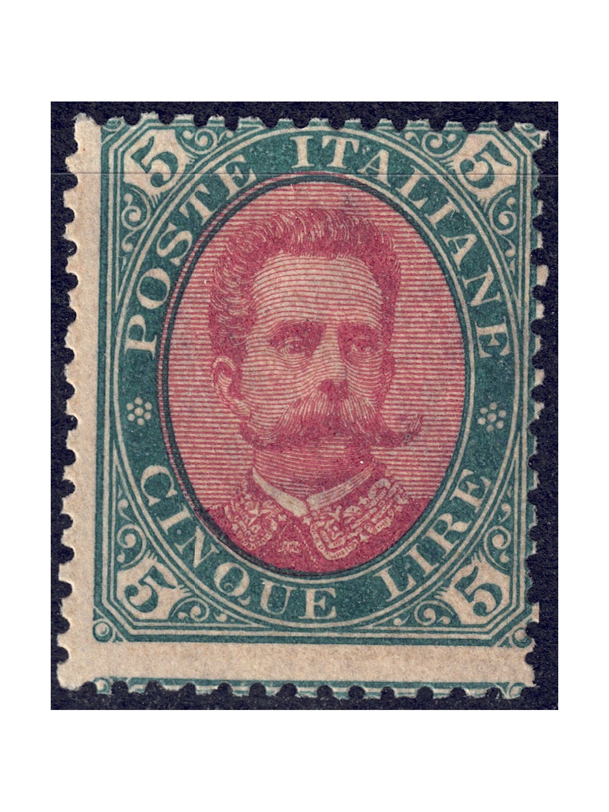 ITALIA REGNO 1889 Umberto I £5 verde e carminio MNH**