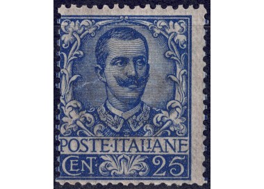 ITALIA REGNO 1901 Floreale 25c azzurro MNH**