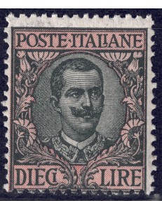 ITALIA REGNO 1910 Floreale £10 oliva e rosa MNH**
