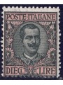 ITALIA REGNO 1910 Floreale £10 oliva e rosa MNH**