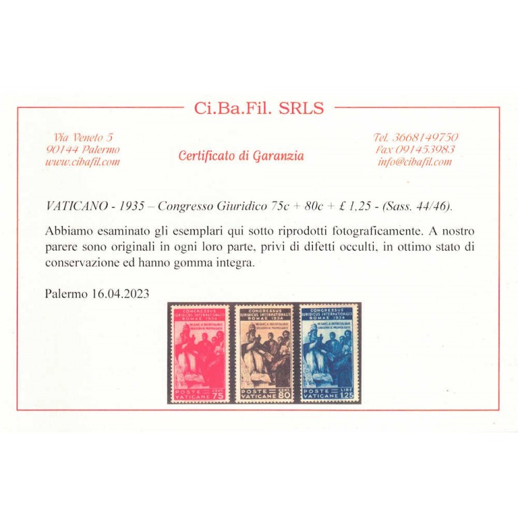 VATICANO 1935 Congresso Giuridico Internazionale 6v MNH** ©