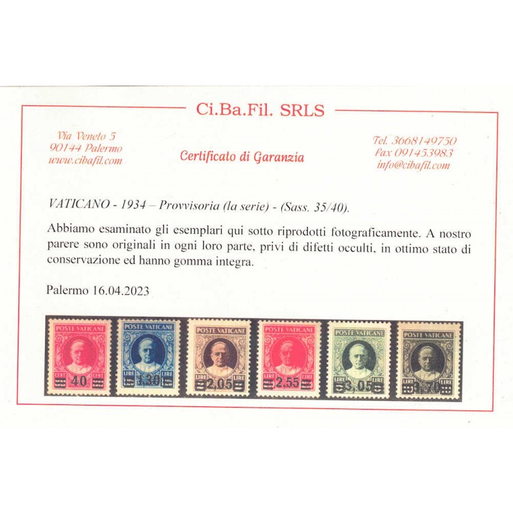 VATICANO 1934 Provvisoria 6v MNH** ©