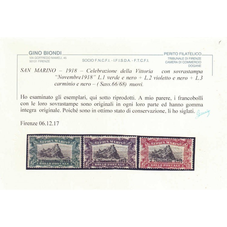 SAN MARINO 1918 Commemorativi della Vittoria 6v MNH** ©