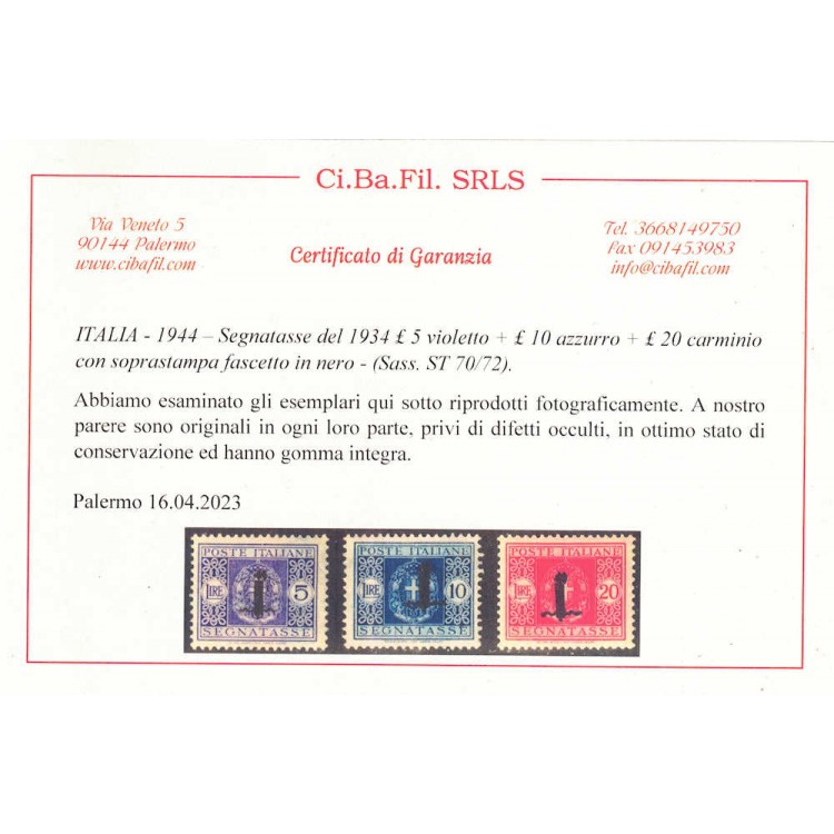 ITALIA RSI 1944 Segnatasse fascio 13v MNH** ©