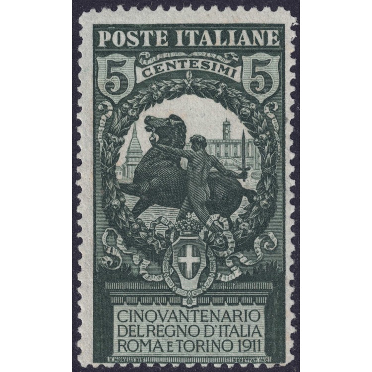 ITALIA REGNO 1911 Varietà 5c Unità d'Italia dentellato 13½ MNH** ©