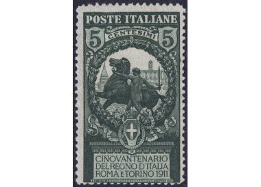 ITALY KINGDOM 1911 Variety 5c Unification of Italy perforated 13½ MNH** ©