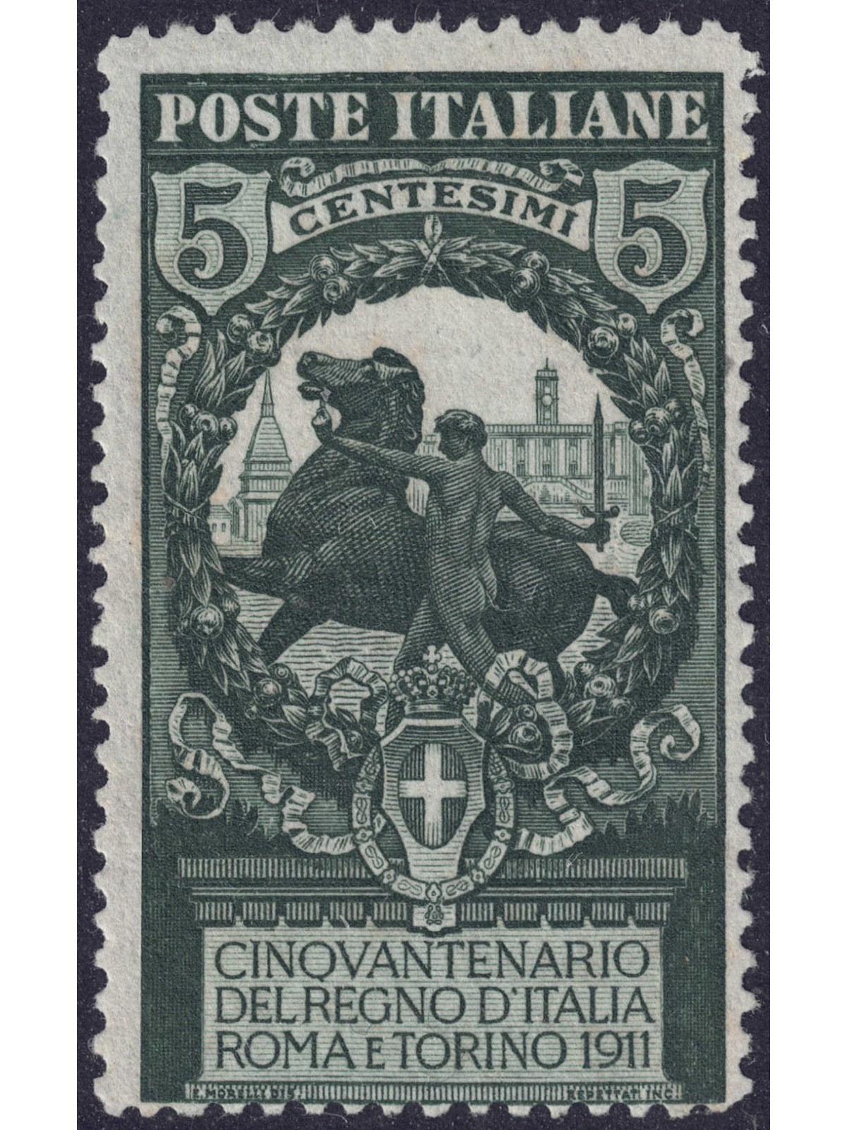 ITALY KINGDOM 1911 Variety 5c Unification of Italy perforated 13½ MNH** ©
