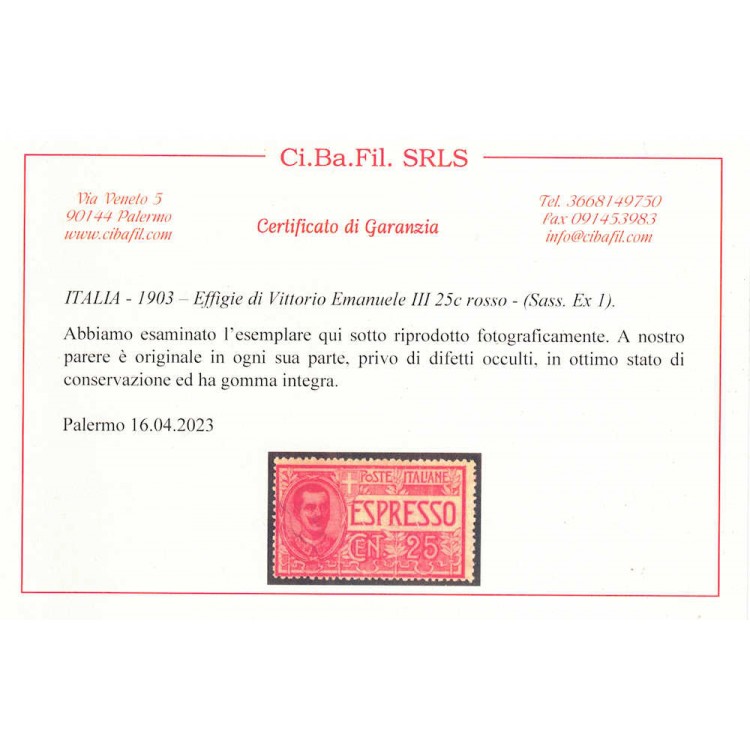 ITALIA REGNO 1903 Espresso MNH** ©