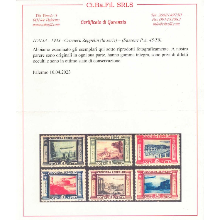 ITALIA REGNO 1933 Crociera Zeppelin 6v MNH** ©
