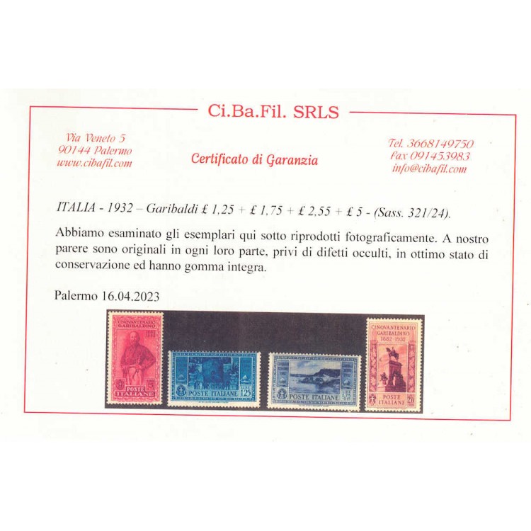 ITALIA REGNO 1932 Giuseppe Garibaldi 17v MNH** ©