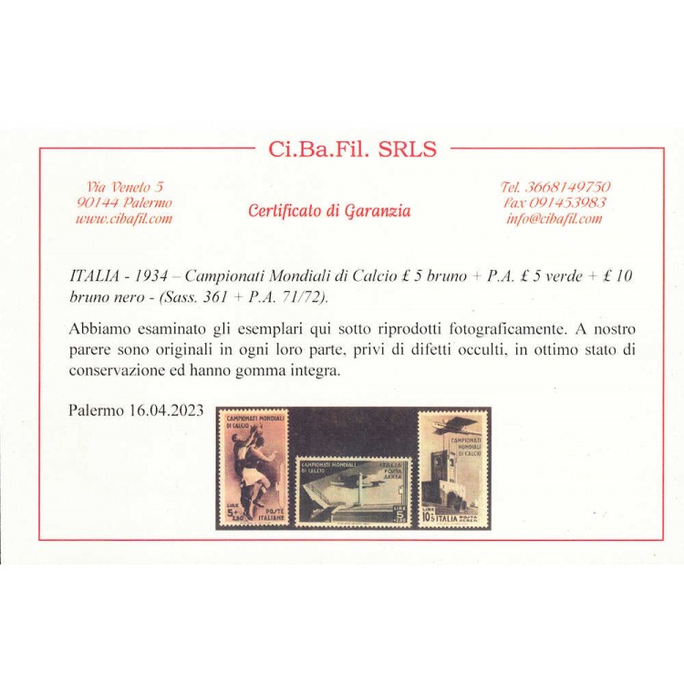 ITALIA REGNO 1934 Campionato di calcio 9v MNH** ©