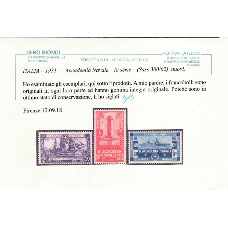 ITALIA REGNO 1931 Accademia navale 3v MNH** ©