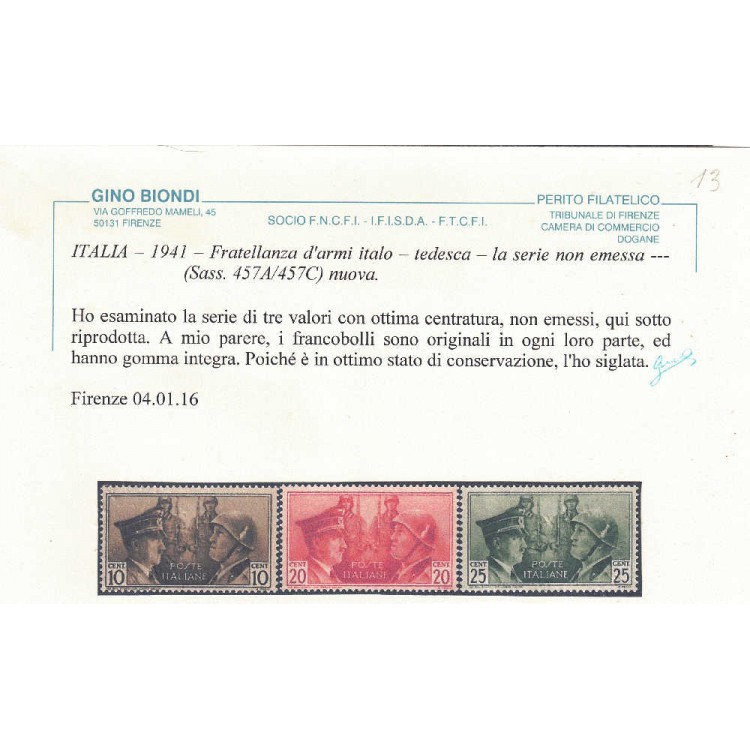 ITALIA REGNO 1941 Fratellanza d'armi (non emessi) 3v MNH** ©