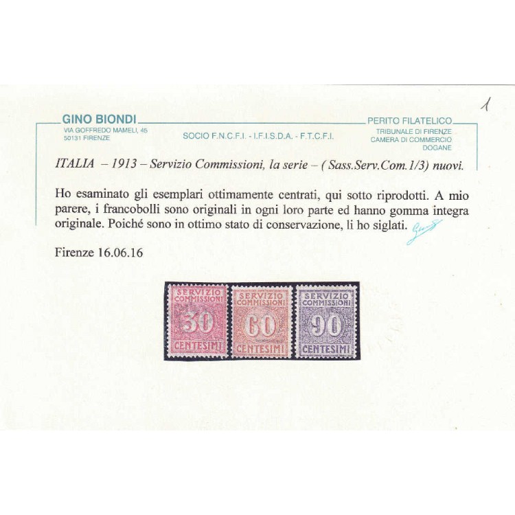 ITALIA REGNO 1913 Servizio commissioni 3v MNH** ©
