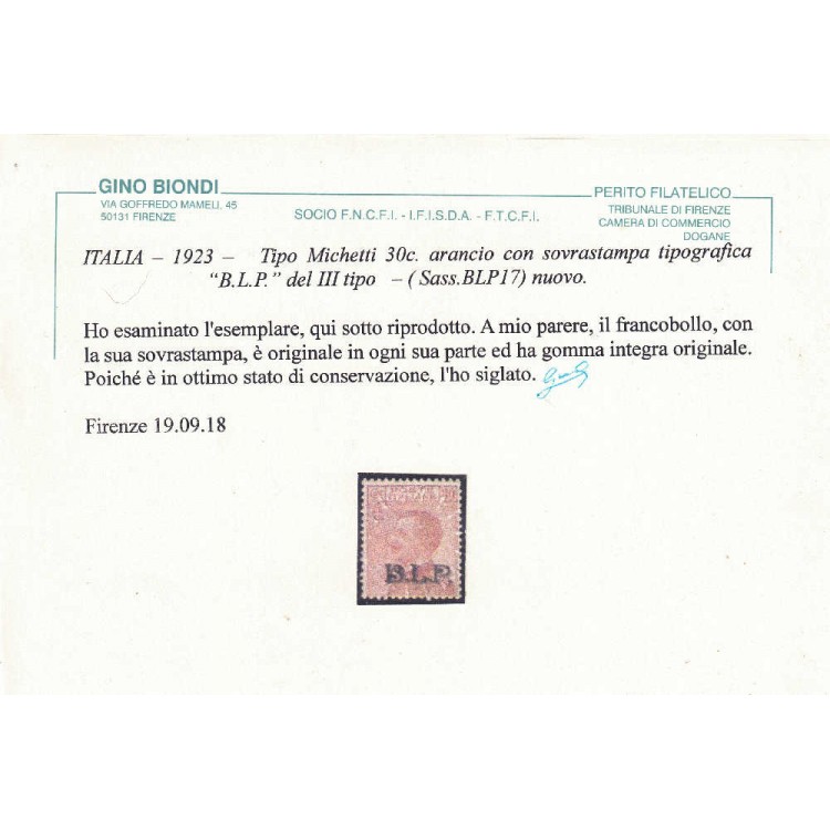 ITALIA REGNO 1923 BLP 30c bruno arancio MNH** ©