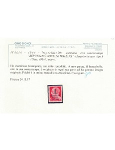 ITALIA RSI 1944 Imperiale 20c rosa carminio MNH** ©